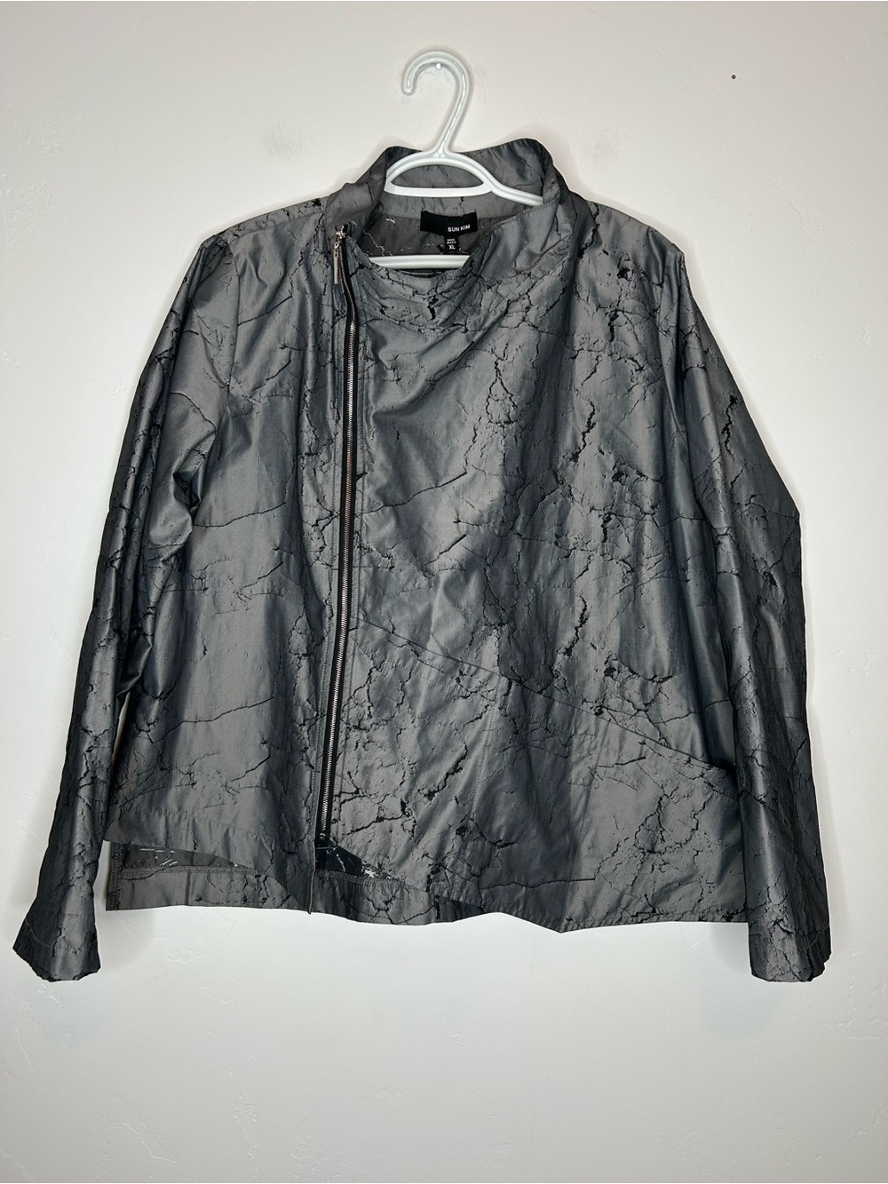 NWT Sun Kim Marble Pattern Asymmetrical Jacket Waist Length Size XL Lagenlook